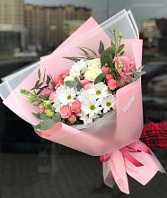 Букет цветов из:  Розы, Лизиантусы и Хризантемы в Солнцево Курская область